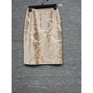 Escada Skirt Womens 34 Gold Floral Velvet Pencil Lined Knee Length Party